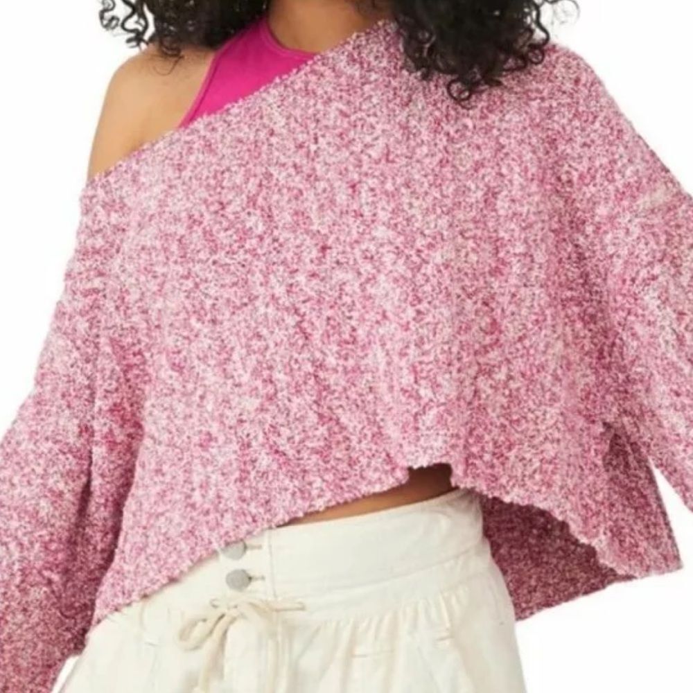 Free People Good Day Cropped Pullover Sweater Pink Small S